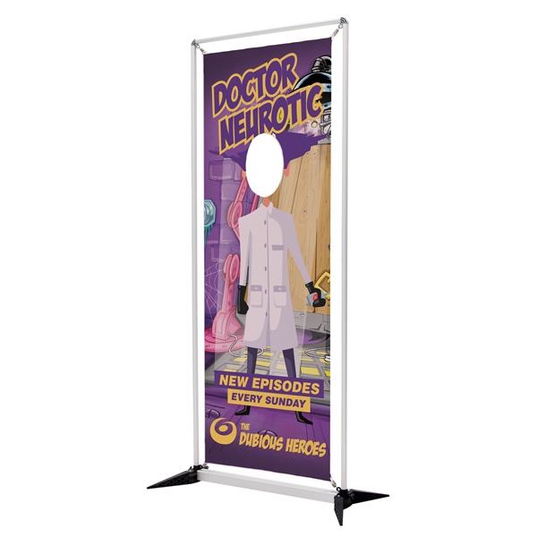 3ft x 7ft FrameWorx Face Cutout Titan 13 oz. Smooth Scrim Vinyl Single-Sided Kit. Let your guests become part of the show with this creative spin on our traditional FrameWorx display.