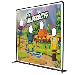 8.5ft x 7.5ft FrameWorx Quad Face Cutout Single-Sided Kit. This lightweight display features a contemporary design that looks great in any environment.