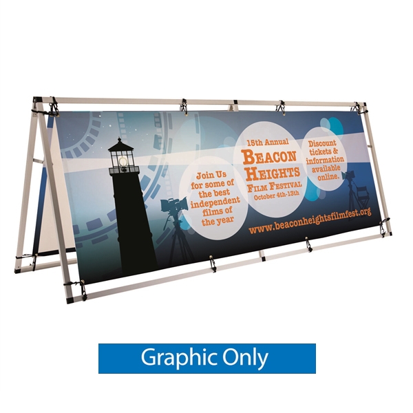 8ft Horizontal Outdoor A-Frame Replacement Banner is decorated with your logo for branding at your next trade show event. 8ft Horizontal A-Frame Outdoor Display Kit Dramatically increase the impact and visibility of your marketing message and stand out