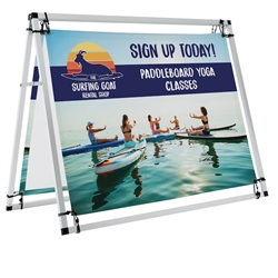 4ft Horizontal A-Frame Display Kit with 2 Banners - Small Banner Display as a versatile way to display messages at sporting or other events when they need to stand out in a crowd. Dramatically increase the impact and visibility of your marketing