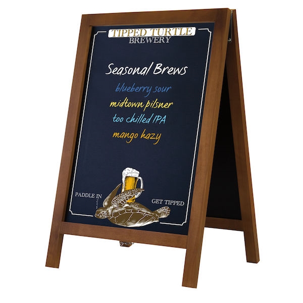 21.6in x 32.5in Deluxe Wood A-Frame Imprinted Chalkboard Kit. This A-frame gives you an upscale way to display daily specials, menu items, messages and creative artwork.