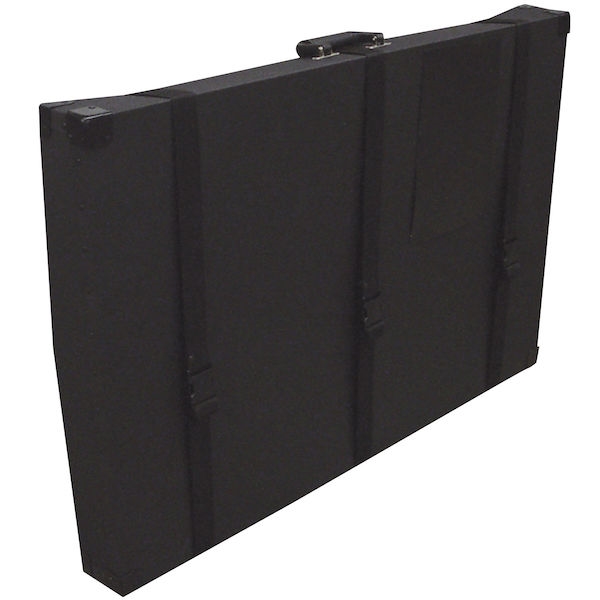 37 in (W) x 25 in (H) x 4 in (L) Rotomolded Tabletop Hard Panel Carry Case is designed for trade show use and features easy grip handles for smooth transport. Ideal for national and international freight shipments.