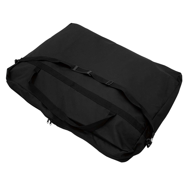 26 in (W) x 19 in (H) x 3 in (L) Soft Carry Case. A soft-sided carrying case designed specifically to securely house the components of the Tabletop Displays and Panel Displays. Made from PVC lined polyester with carrying straps.