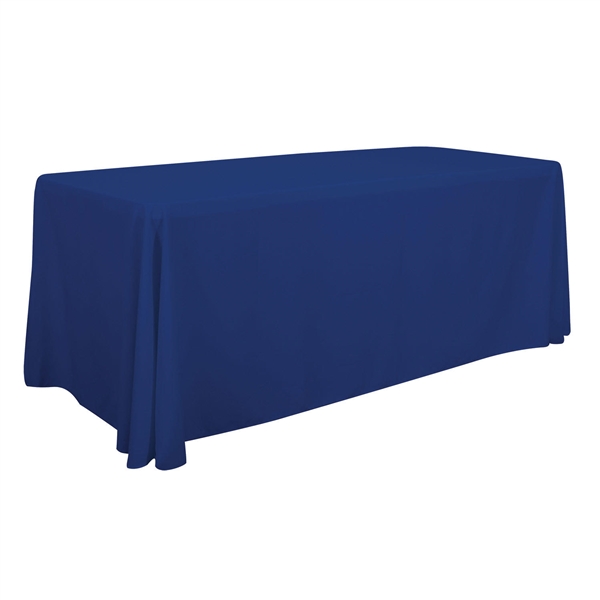 6ft Economy Polyester Twill Table Throw sit comfortably behind your table with this open back design.  This tablecloth is unprinted and available in stock solid colors.