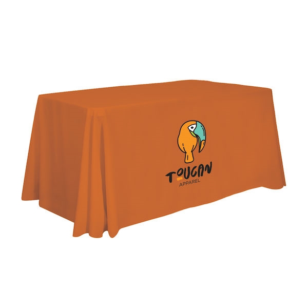 This 4ft Economy table throw offers a professional presentation at your next trade show or event.  This Draped Open Back table cover features custom printed graphics that are dye-sub printed on polyester fabric for a beautiful brand presentation. Our tabl