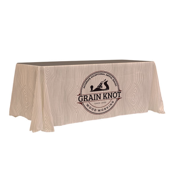 This 6ft Enviro Eco-Friendly table throw offers a professional presentation at your next trade show or event.  This Draped Four Sided table cover features custom printed graphics that are dye-sub printed on polyester fabric for a beautiful brand presentat