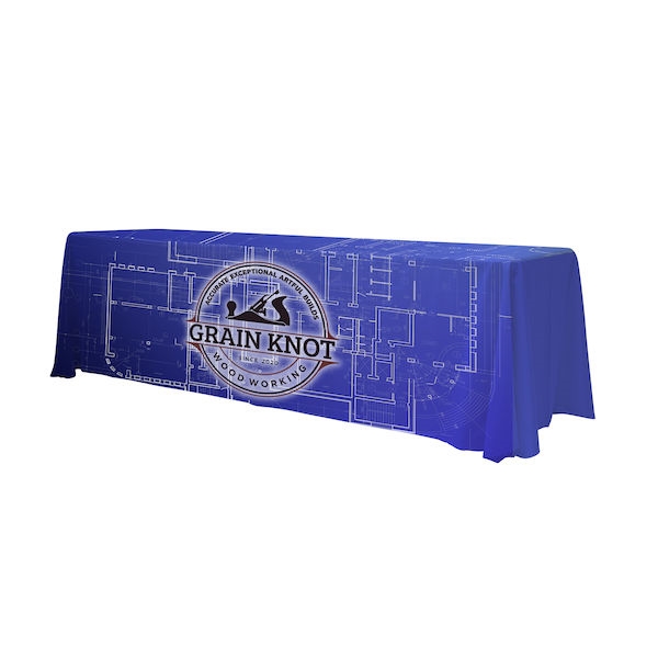 This 8ft Enviro Eco-Friendly table throw offers a professional presentation at your next trade show or event.  This Draped Four Sided table cover features custom printed graphics that are dye-sub printed on polyester fabric for a beautiful brand presentat
