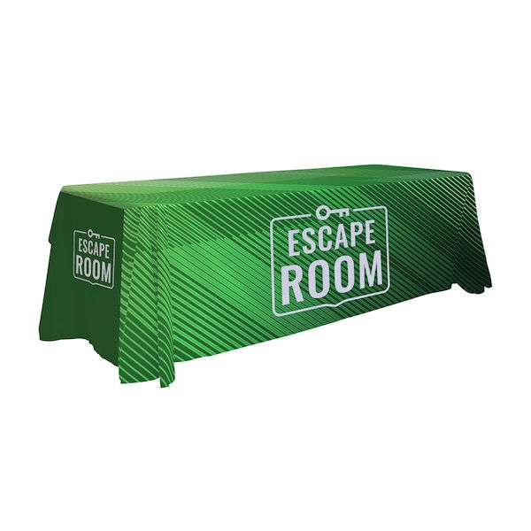 This 8ft Antimicrobial table throw offers a professional presentation at your next trade show or event.  This Draped Open Back table cover features custom printed graphics that are dye-sub printed on polyester fabric for a beautiful brand presentation. Ou