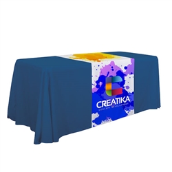 Complete your trade show or presentation with this 28in x 80in  custom dye-sub printed table runner.   All of our custom tablecloths are printed with dye-sublimation to give brilliant, rich colors that command attention.