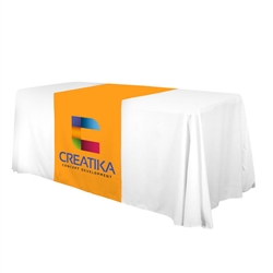 Complete your trade show or presentation with this 28in x 80in custom dye-sub printed table runner.   All of our custom tablecloths are printed with dye-sublimation to give brilliant, rich colors that command attention.