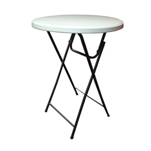 Showgoer Bar Height Folding Round Tables for use indoors or outdoors, the Showgoer Round Tables make setting up an event or trade show effortless. The steel frame and molded plastic top offers a durable design yet folds up easily for storage or transport.