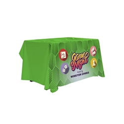 This 4ft Antimicrobial table throw offers a professional presentation at your next trade show or event.  This Draped Four Sided table cover features custom printed graphics that are dye-sub printed on polyester fabric for a beautiful brand presentation. O