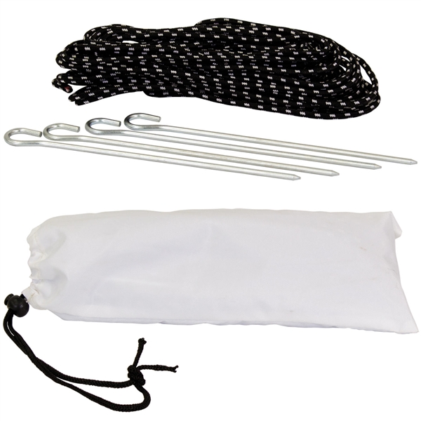 Anchor any of our Instant Canopies in soft ground with a Stake Kit. The kit includes four steel stakes, water-resistant vinyl rope and a carrying case with a Velcro closure.