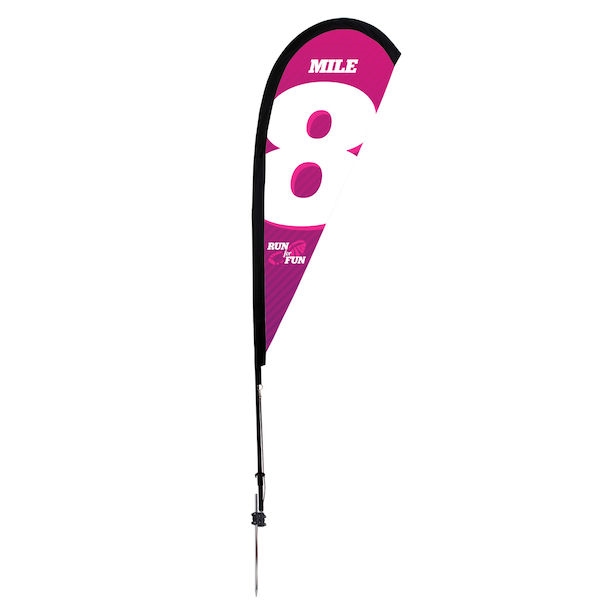 Outdoor promotional sail flags get your message noticed!  Custom printed 6ft Premium Teardrop marketing flags are perfect for events, trade shows, expos, fairs and in front of retail locations.