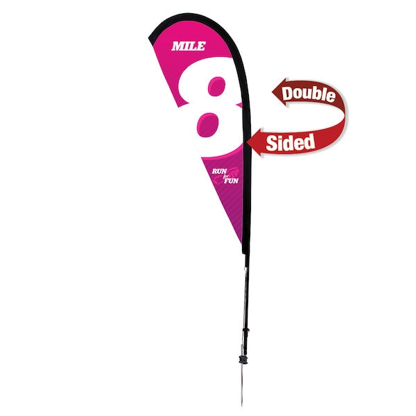 Outdoor promotional sail flags get your message noticed!  Custom printed 6ft Premium Teardrop marketing flags are perfect for events, trade shows, expos, fairs and in front of retail locations.