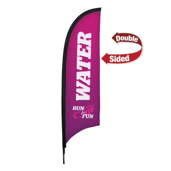 Outdoor promotional sail flags get your message noticed!  Custom printed 7ft Premium Razor marketing flags are perfect for events, trade shows, expos, fairs and in front of retail locations.