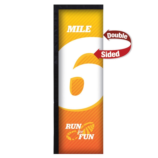 Outdoor promotional sail flags get your message noticed!  Custom printed 7ft Premium Rectangle marketing flags are perfect for events, trade shows, expos, fairs and in front of retail locations.