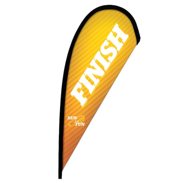 Outdoor promotional sail flags get your message noticed!  Custom printed 8ft Premium Teardrop marketing flags are perfect for events, trade shows, expos, fairs and in front of retail locations.