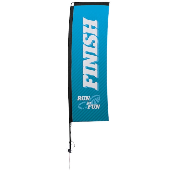 Outdoor promotional sail flags get your message noticed!  Custom printed 10ft Premium Rectangle marketing flags are perfect for events, trade shows, expos, fairs and in front of retail locations.