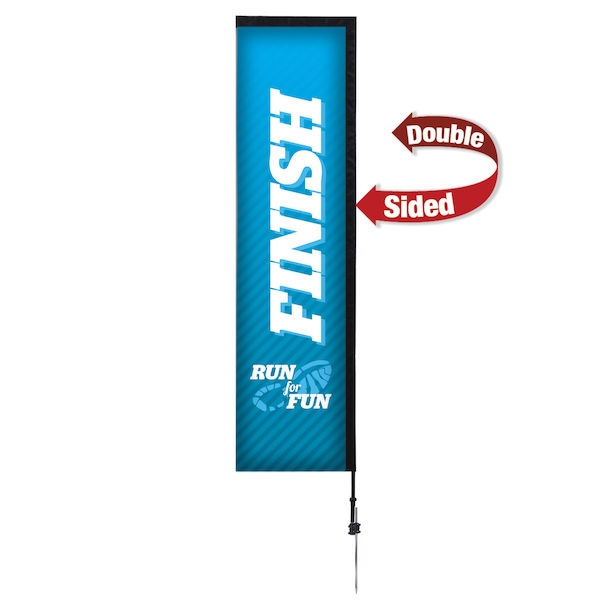 Outdoor promotional sail flags get your message noticed!  Custom printed 10ft Premium Rectangle marketing flags are perfect for events, trade shows, expos, fairs and in front of retail locations.