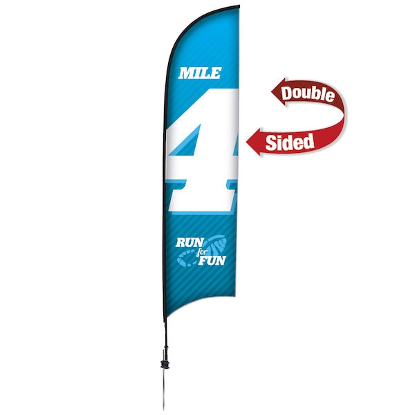 Outdoor promotional sail flags get your message noticed!  Custom printed 13ft Premium Razor marketing flags are perfect for events, trade shows, expos, fairs and in front of retail locations.