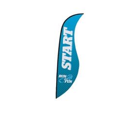 Outdoor promotional sail flags get your message noticed!  Custom printed 13ft Premium Sabre marketing flags are perfect for events, trade shows, expos, fairs and in front of retail locations.