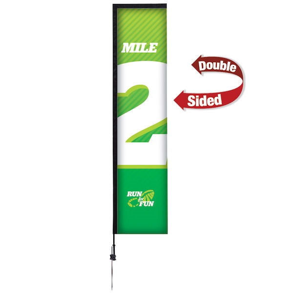 Outdoor promotional sail flags get your message noticed!  Custom printed 14.5ft Premium Rectangle marketing flags are perfect for events, trade shows, expos, fairs and in front of retail locations.