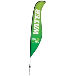 Outdoor promotional sail flags get your message noticed!  Custom printed 17ft Premium Sabre marketing flags are perfect for events, trade shows, expos, fairs and in front of retail locations.