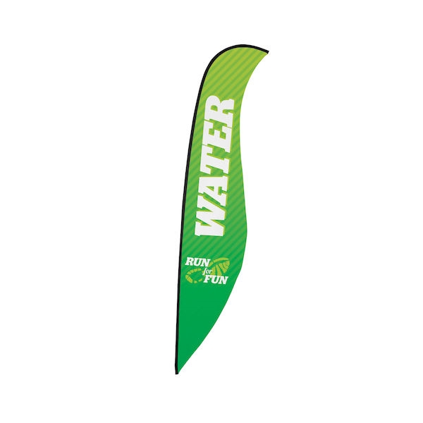 Outdoor promotional sail flags get your message noticed!  Custom printed 17ft Premium Sabre marketing flags are perfect for events, trade shows, expos, fairs and in front of retail locations.