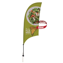 Outdoor promotional sail flags get your message noticed!  Custom printed 7.5ft Value Razor marketing flags are perfect for events, trade shows, expos, fairs and in front of retail locations.