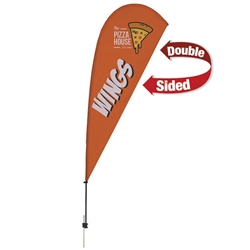 Outdoor promotional sail flags get your message noticed!  Custom printed 9.5ft Value Teardrop marketing flags are perfect for events, trade shows, expos, fairs and in front of retail locations.