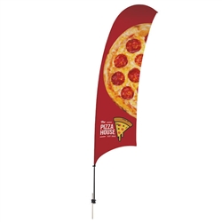 Outdoor promotional sail flags get your message noticed!  Custom printed 15ft Value Razor marketing flags are perfect for events, trade shows, expos, fairs and in front of retail locations.