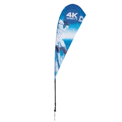 Outdoor promotional sail flags get your message noticed!  Custom printed 8ft Streamline Teardrop marketing flags are perfect for events, trade shows, expos, fairs and in front of retail locations.