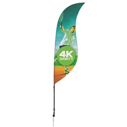 Outdoor promotional sail flags get your message noticed!  Custom printed 9ft Streamline Sabre marketing flags are perfect for events, trade shows, expos, fairs and in front of retail locations.