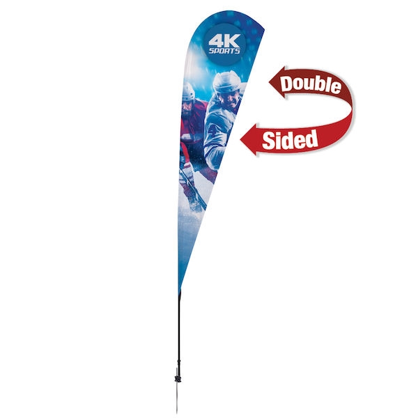 Outdoor promotional sail flags get your message noticed!  Custom printed 11.5ft Streamline Teardrop marketing flags are perfect for events, trade shows, expos, fairs and in front of retail locations.
