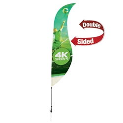 Outdoor promotional sail flags get your message noticed!  Custom printed 13ft Streamline Sabre marketing flags are perfect for events, trade shows, expos, fairs and in front of retail locations.