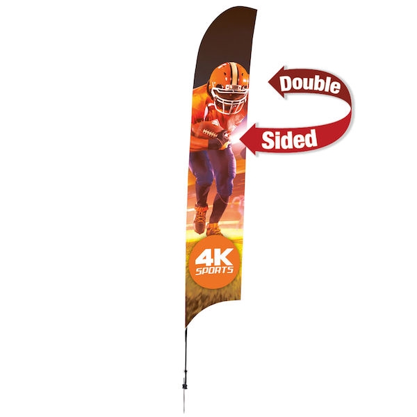 Outdoor promotional sail flags get your message noticed!  Custom printed 17ft Streamline Razor marketing flags are perfect for events, trade shows, expos, fairs and in front of retail locations.
