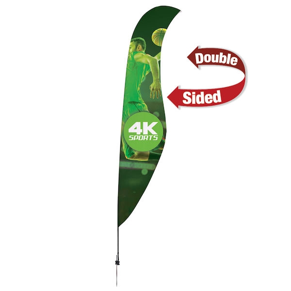 Outdoor promotional sail flags get your message noticed!  Custom printed 17ft Streamline Sabre marketing flags are perfect for events, trade shows, expos, fairs and in front of retail locations.