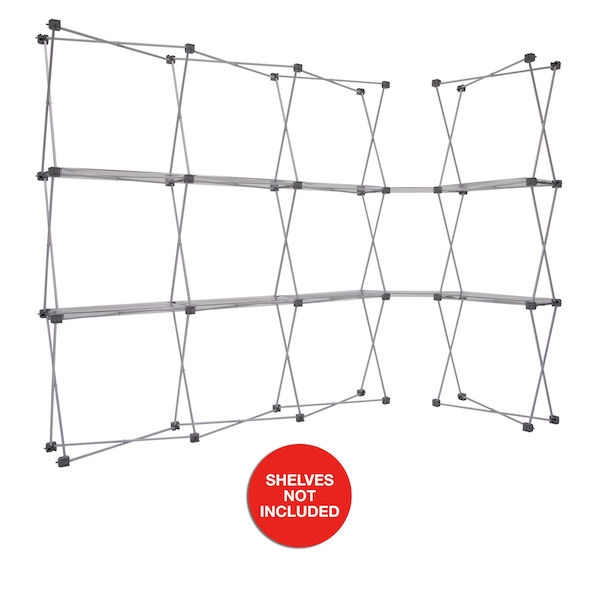 4ft x 7.5ft Deluxe GeoMetrix Connector with Shelves Display Hardware Only. Our popular Deluxe GeoMetrix display now comes in several new configurations, featuring multiple units linked together with our brand new connector shelves.