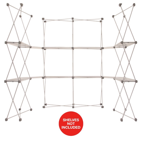 85ft x 7.5ft Deluxe GeoMetrix Connector with Shelves Display Hardware Only. Our popular Deluxe GeoMetrix display now comes in several new configurations, featuring multiple units linked together with our brand new connector shelves.