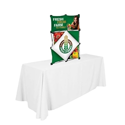 Portable tabletop tension fabric display and exhibit system. Portable trade show displays and tabletop exhibits. Micro GeoMetrix 2ft x 3ft Fabric Table Top.