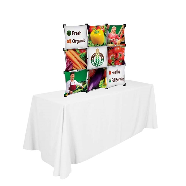 Micro GeoMetrix 3ft x 3ft Fabric Popup Table Top Tension Fabric Display one of the more unique trade show exhibit has been a huge hit with our customers! The Geometrix series offers many of the features the exhibitors look for in a high quality display