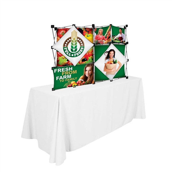 Micro GeoMetrix 4ft x 3ft Tension Fabric Pop Up Table Top Display will captivate onlookers and draw potential clients into your trade show booth area. Tension fabric table top displays  are great looking, affordable, lightweight and easy to set up.