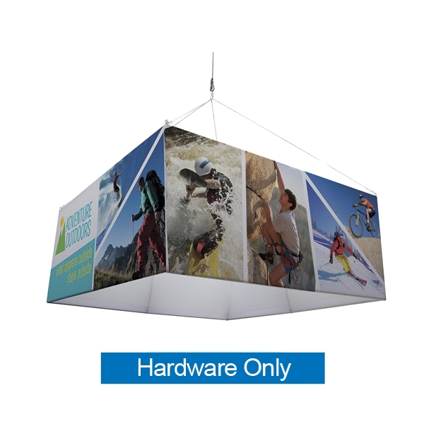 8ft x 42in EuroFit Square Tension Fabric Hanging Banner Display Kit is the model of international design. Hanging sign, tradeshow graphic is available in 3 different designs: triangle, square, and round. Your message is viewable 360-degrees