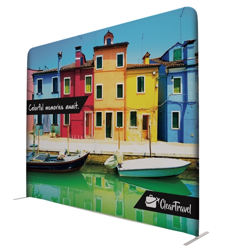 10ft x90in EuroFit Wall Floor Tension Fabric Display Kit. These double-sided backdrops weighs 75% less than a standard pop-up display. Tension fabric displays are easily transported, and are known for their easy assembly, light weight and affordable price