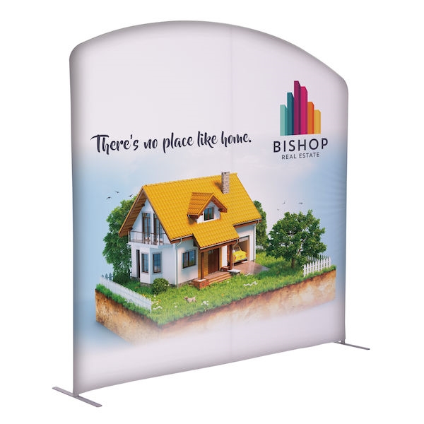 8ft x 7ft EuroFit Arc Kit. These double-sided displays weigh 75% less than standard pop-up displays.