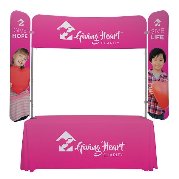 6ft x 6ft  EuroFit Monarch Display (Graphic & Hardware). 
A curved overhead display is complemented by wing panels that create enormous amounts of ad space.
