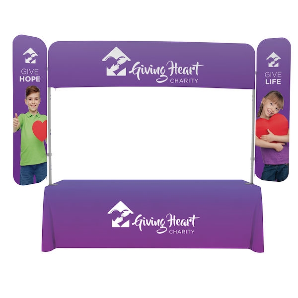 8ft x 6ft  EuroFit Monarch Display (Graphic & Hardware). 
A curved overhead display is complemented by wing panels that create enormous amounts of ad space.