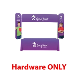 8ft x 6ft  EuroFit Monarch Display (Hardware Only). 
A curved overhead display is complemented by wing panels that create enormous amounts of ad space.