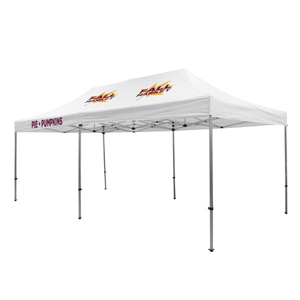 Outdoor 10ft x 20ft Premium Tents offer heavy duty commercial-grade popup frames designed for professional use. Canopies can customized with full color printing to display your company branding. Showcase your business name with our outdoor event tents.